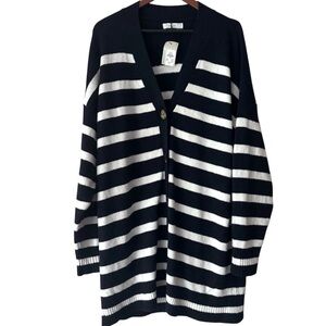 Primark Cares Navy Nautical striped button down cardigan oversize Hampton